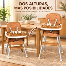 Silla alta para niños, dos modos de altura, incluye vajilla - Marrón - Ver 2