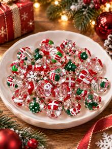 35/10pcs Mixed Random Christmas Hand-Painted Transparent Glass Beads, For DIY Necklace, Bracelet Jewelry Making, Holiday Handmade Christmas Gift Materials - View 2