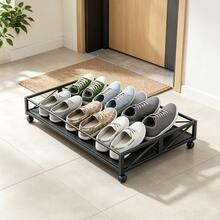 Simple Under-Bed Rolling Shoe Rack With Swivel Casters Iron Space-Saving Shoes Storage Rack For Bedrooms Dorm And Living Rooms Easy Installation Black - Black - View 9