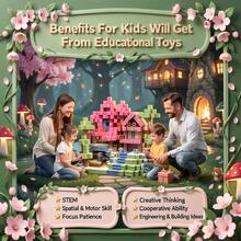 100pcs Random Color Cherry Blossom Forest Cascade Fairy Wooden House Building Blocks, DIY Stacking And Construction Toy Set, STEM Learning Toy, Develop Imagination And Hands-On Ability, Suitable For Boys And Girls 3 Years Old And Above, Halloween Christmas Birthday Holiday Gift - Multicolor - View 3