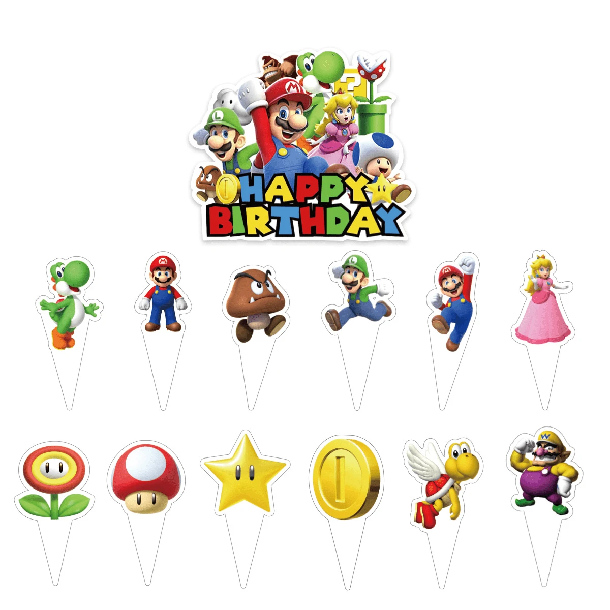 Happy Birthday-tårtdekorset, cupcake-toppers, tecknade spel-tårtdekorationer, tematiska tårtpinnar för födelsedag, Halloween, Thanksgiving och jul - Multifärgad - Visa 1