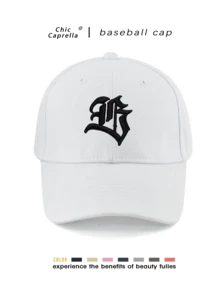 1pc Men's Gothic Letter Embroidered Baseball Cap, Adjustable Outdoor Sun Protection Casual Hat, Suitable For Spring/Autumn Travel, Beach, Party - White - View 1