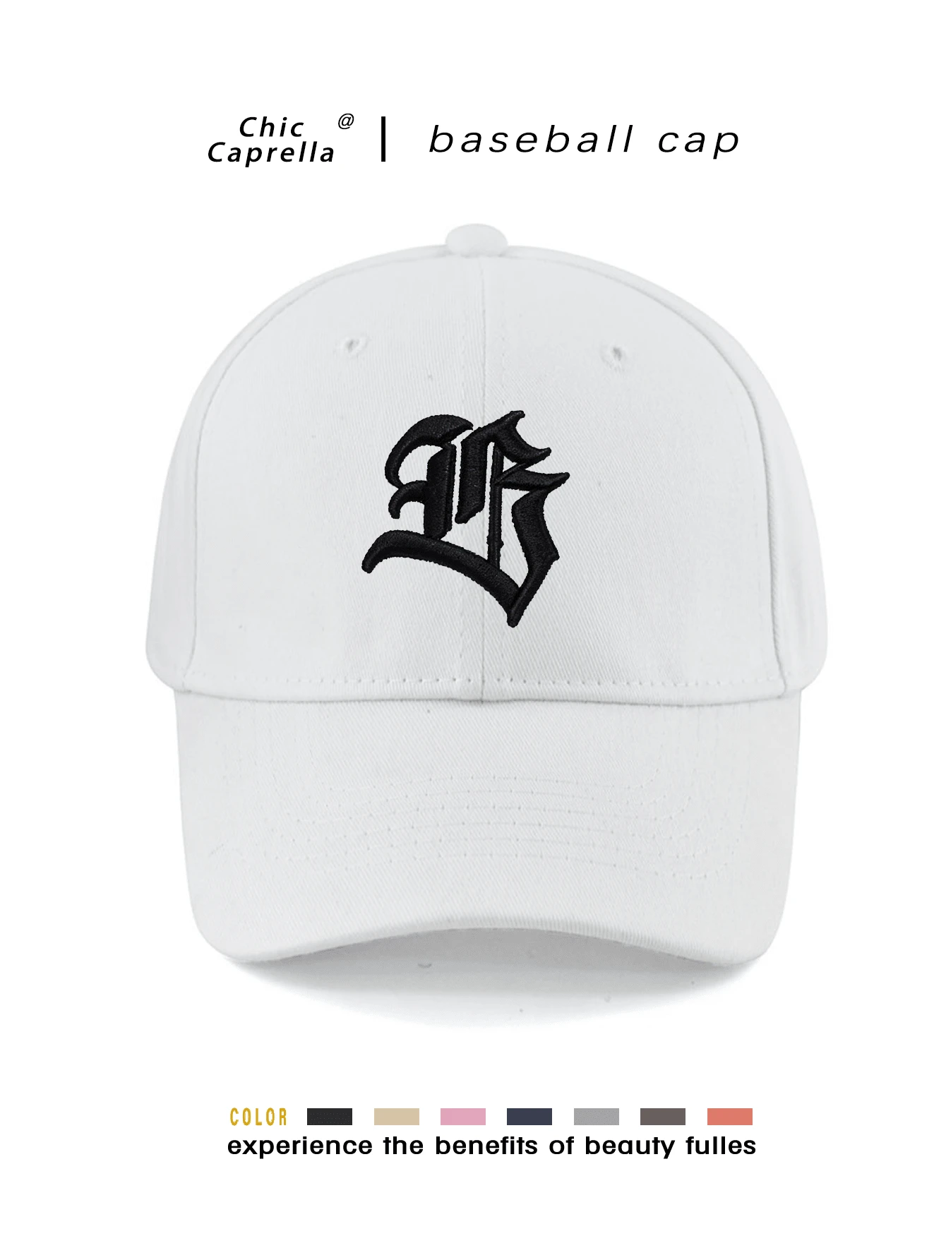 1pc Men's Gothic Letter Embroidered Baseball Cap, Adjustable Outdoor Sun Protection Casual Hat, Suitable For Spring/Autumn Travel, Beach, Party - White - View 1