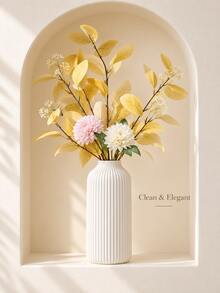1pc Modern Minimalist Matte Striped Vase, Nordic Bohemian Short Neck Decorative Vase, Suitable For Reed Grass And Artificial Flowers, Living Room Bedroom Office Desktop Centerpiece Decor, Wedding Easter Spring Home Decoration - Vase - View 3
