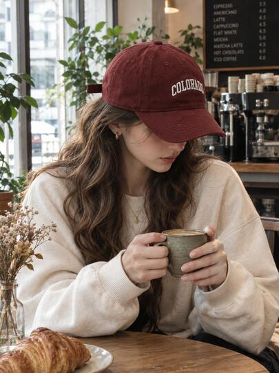 Women's Retro Washed Cotton Baseball Cap, Letter Embroidered Adjustable Hat, Daily Cafe Streetwear