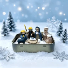 New 1 Set/1 Piece Christmas Nativity Scene Tin Box Set, Christmas Nativity Scene Set, Suitable For Holy Family, Statue Tin Box Set, Handmade Small Nativity Scene Set, Holiday Decoration, Gift For Friends - Multicolor - View 3