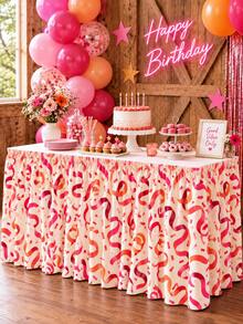 1pc Colorful Party Table Skirt, Terrazzo Colored Paper Ribbon Star Moon Galaxy Geometric Print Pleated Table Cover, Suitable For Birthday, Wedding, Baby Shower, Dessert Table, Buffet Table And Celebration Party Decoration - Multicolor - View 23