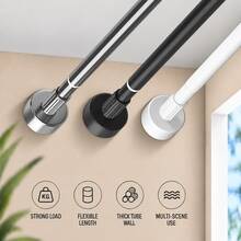 Adjustable Tension Rod - Made Of Stainless Steel With Plastic End Caps, Easy To Install Without Drilling, Suitable For Shower Curtains, Window Curtains, Door Curtains, Clothing Storage And Balcony Drying - Available In Silver, Black And White - Multicolor - View 3