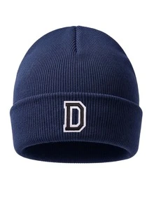 1pc Custom A-Z Embroidered Letter Ribbed Knit Beanie,Unisex Y2K Streetwear Aesthetic, Winter Warm Soft Outdoor Ski Commute Cap, Christmas New Year - Navy Blue - View 17
