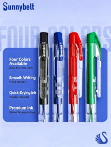 Sunnybelt 12/48pcs Semi-Gel Pen 0.7mm Tip Side Click Design, Quick-Drying Ink, 4 Colors Black Blue Red Green, Smooth Writing Pen For Student Note Taking Office Supplies Hybrid Ink Ballpoint Pens - SX-1867 - View 3