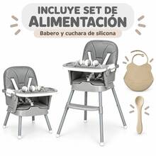 Silla alta para niños, dos modos de altura, incluye vajilla - Gris - Ver 1