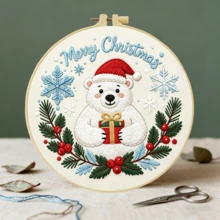 1PC 20*20cm/7.9*7.9in,Christmas Presents Embroidery Kit, DIY Handmade Embroidery Set For Adult Beginners, Home Gift, Women's Sewing Gift, Including User Manual, Printed Pattern Fabric, Embroidery Frame, Needle And Thread. - 20x20cm/7.9x7.9in - View 3