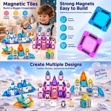 Children's Portable Travel Metal Box Mini Magnetic Tiles Princess Ice Snow Space Building Blocks Educational Toy - Multicolor - View 3
