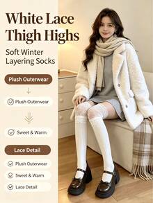 Women's Over-The-Knee Socks, Lace Trim, Slim Fit Vertical Stripe Design, Pure And Seductive Style, Suitable For JK/Japanese Sweet Looks - A - View 3