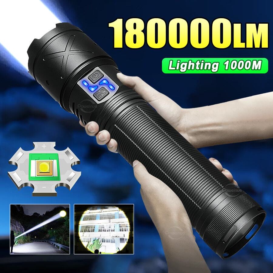 1pc Powerful LED Flashlight Ultra Bright Torch Rechargeable Tactical Flashlight Aluminum Alloy, 5 Adjustable Light Modes, Type-C Charge And Discharge With Power Output, For Hunting, Cycling, Camping, Hiking, Fishing