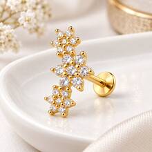 1pc 16G Stainless Steel CZ Flower Stud Earrings, Flat Head Earrings Suitable For Cartilage, Helix, Lobe And Other Ear Piercings, Women Earrings - A Pair Of Flat-bottomed  Flower Earrings - View 8