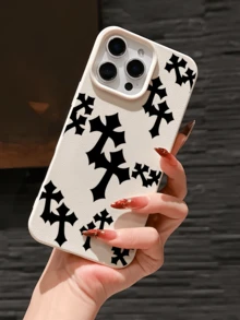 1件 白色與黑色十字設計極簡全包覆 TPU 防震手機殼，適用於 Apple 18 17 16 15 14 13 12 11 Pro Max Air 及系列 - 彩色 - 查看 2