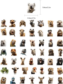 50pcs Funny Animal Face Stickers, Cute Realistic Design, Suitable For Skateboard, Phone Case, Laptop, Refrigerator, Luggage, Bedroom Door, Tablet, Diary, Etc., Perfect For DIY Decoration, Learning Reward, Birthday Gift - Multicolor - View 8