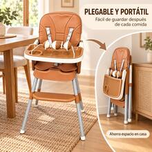 Silla alta para niños, dos modos de altura, incluye vajilla - Marrón - Ver 6