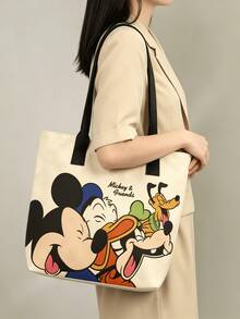 Disney Cute Cartoon Mickey, Minnie, Daisy Duck Tote Bag Handbag With Pink Heart Pattern, Large Capacity Shoulder Bag, Women's Fashion Handbag For Work, School, Commute, Travel, Shopping, Daily Use - Multicolor - View 10