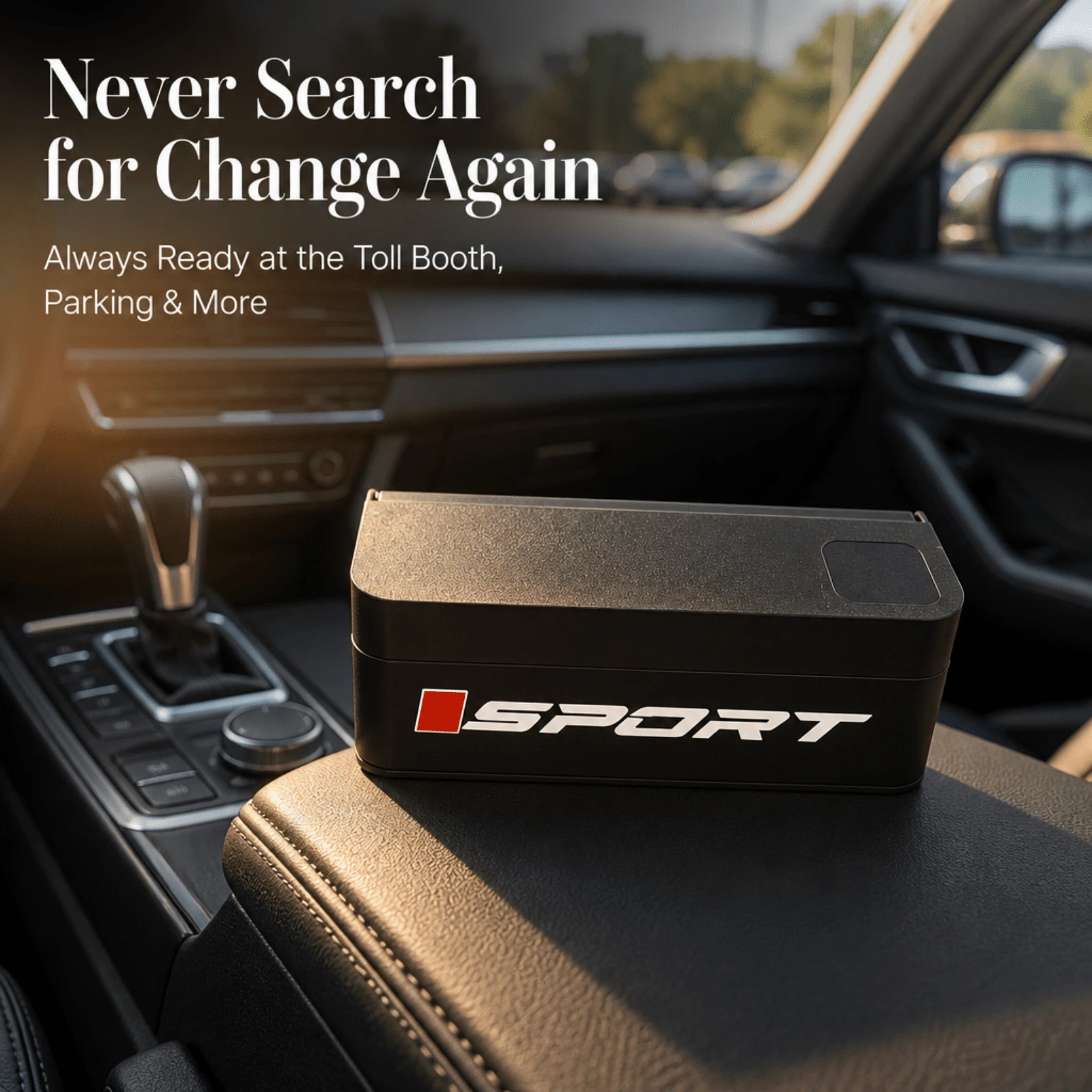 1pc Sport Style Car Coin Holder, 4 Slots Change Organizer Storage Box, Portable Dustproof Coin Case For Toll Booth Parking, Universal Car Interior Accessories For Most Vehicles Trucks SUV - SPORT - View 1
