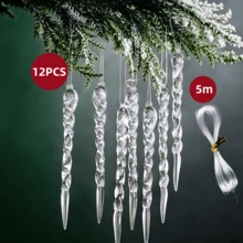 聖誕壓克力冰柱與水滴吊飾，透明水晶冰柱吊墜附掛繩，適用於聖誕樹、冬季壁爐、花環、窗戶裝飾，適合節日派對 - 多色透明 - 查看 19