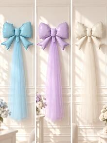 1/3 Set Bow Background Decoration Balloon Kit, Princess Theme Party DIY Bow Balloon Set, Multicolor Bow Balloons With Tulle, Suitable For Birthday Party, Baptism, Confession, Anniversary Scene Decoration And Photo Props - Bow Balloon With Mesh - View 2