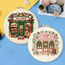 1 buah ukuran 20*20cm/7.9*7.9in, Perlengkapan Bordir Toko Cantik, Set Bordir Buatan Tangan DIY untuk Pemula Dewasa, Hadiah Rumah, Hadiah Menjahit Wanita, Termasuk Panduan Pengguna, Kain Pola Cetak, Bingkai Bordir, Jarum dan Benang. - 20x20cm / 7.9x7.9in - View 3
