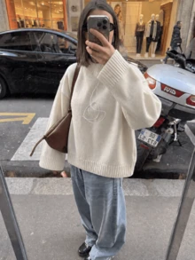 Women's High Neck Drop Shoulder Knit Sweater, Loose Fit Solid Color Basic Casual Pullover Top, Suitable For Weekend Gatherings And Daily Occasions - White - View 2