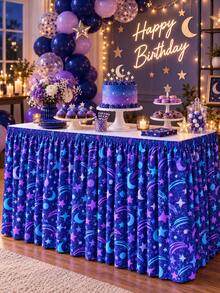 1pc Colorful Party Table Skirt, Terrazzo Colored Paper Ribbon Star Moon Galaxy Geometric Print Pleated Table Cover, Suitable For Birthday, Wedding, Baby Shower, Dessert Table, Buffet Table And Celebration Party Decoration - Multicolor - View 8