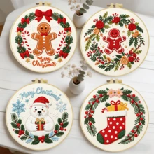 1PC 20*20cm/7.9*7.9in,Christmas Presents Embroidery Kit, DIY Handmade Embroidery Set For Adult Beginners, Home Gift, Women's Sewing Gift, Including User Manual, Printed Pattern Fabric, Embroidery Frame, Needle And Thread. - 20x20cm/7.9x7.9in - View 10