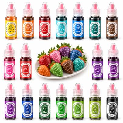 Cherrysea. 18 Colors 6ml Each Oil-Based Food Coloring Set, Edible Liquid Dye For Chocolate, Candy Melts, Cocoa Butter, Buttercream, Frosting, Icing, Fondant, Cookies & Cake Decorating