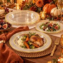 10/20/25pcs Set 7.5 Inch And 10.25 Inch Clear Hammered Gold Rim Dinner Plates, Suitable For Parties, Family Gatherings, Various Celebrations, Christmas, Valentine's Day, Thanksgiving, Mother's Day And Daily Use, Celebration Supplies, Party Tableware, Decorative Plates, Elegant Dinner Plates, Serving Plates, Event Tableware - View 9