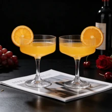 Ribbed Vintage Decorative Martini Glasses, Champagne And Cocktail Cups | 1/2/4/6/12pcs Set | 8oz Rippled Glass Indoor And Outdoor Gift - Transparent - View 7