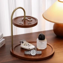 Double-Layer Wooden & Iron Storage Tray, Desktop Decor Display Stand, Suitable For Jewelry, Cosmetics, Keys, Perfume, Bedroom Vanity Countertop Organizer - View 7