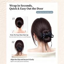 Women's Bow Ribbon Hair Claw Clip Hair Accessory Bun Hair Wrap Hair Tie - Black - View 9