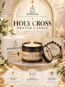 EVODUCK 1 buah Lilin Religius Salib Suci Kaleng Hitam dengan Kotak Hadiah Panduan Doa 7 Hari Ayat Suci Lilin Doa untuk Rumah Altar Pojok Doa Meja Rak Dekorasi Iman Kristen Katolik Penebusan Paskah Baptisan Konfirmasi Hadiah untuk Ibu Wanita Dekorasi Rumah - Lilin keagamaan - View 1