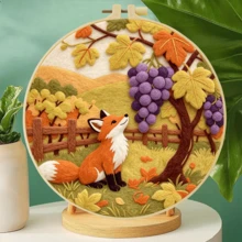 20x20cm/7.9x7.9 Inch DIY Needle Felting Starter Kit,Wool Felt,Autumn Animal Theme Includes Instruction Manual,Embroidery Frame,Stamping Needle,Foam Padding,Wool And Felt,Handicraft Embroidery For Home Decoration,Suitable Gift For Special Occasions - Autumn Animal Theme - View 6