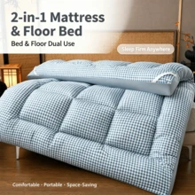 Plaid Thin Mattress Pad, Soft Breathable Floor Sleeping Mat, Multiple Sizes Available, All-Season Use, Suitable For All Bed Types - Baby Blue - View 2