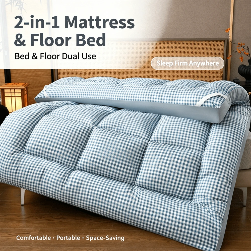 Plaid Thin Mattress Pad, Soft Breathable Floor Sleeping Mat, Multiple Sizes Available, All-Season Use, Suitable For All Bed Types