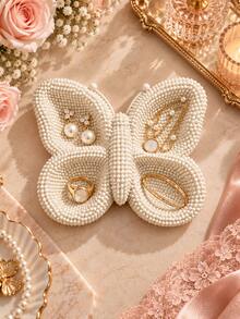 Decorative Jewelry Catchall Dish, Chic Bracelet Stud Pendant Storage Holder, Butterfly Vanity Decor For Dressing Table, Bedroom Countertop, Nightstand Display, Fashion Accessory Organizer, Romantic Gift For Women - Multicolor - View 2