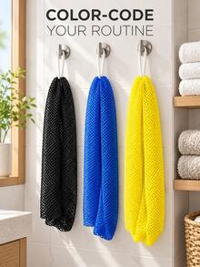 African Exfoliating Bath Towel Set, Long Net Shower Scrubber With Hanging Rope, Double-Sided Body Wash Cloth For Gentle & Deep Exfoliation, Back Scrubber For Bath, Shower, Home & Dorm - Multicolor - View 9