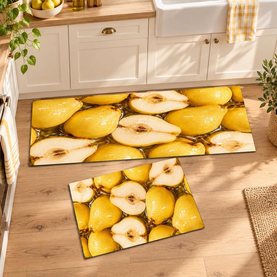 Pear Print Long Runner Mat, Indoor Home Decor, Kitchen Runner, Entryway Doormat, Hallway Entrance Decor, Bedroom Bedside Mat, Living Room Rug, Laundry Room Mat, Bathroom Foot Mat, Suitable For Apartment, Dorm And Home Daily Decor - Multicolor - View 1