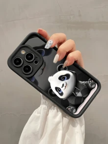 1件裝黑色連帽衫熊貓個性化極簡全包覆TPU防摔手機殼，適用Apple 18 17 16 15 14 13 12 11 Pro Max，保護殼Air，兼容系列 - 彩色 - 查看 3