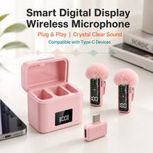 HITOZON Professional Wireless Lavalier Lapel Microphone, Plug & Play, 30H Battery With Charging Case, Intelligent Noise Cancellation Compatible With Iphone Android, Video Recording Vlogging Live Streaming - Pink - View 2