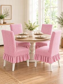 1/4 buah Sarung Kursi Belakang Tinggi Jacquard Warna Polos, Minimalis Modern, Poliester Tebal Elastisitas Tinggi, Pelindung Kursi Universal untuk Semua Musim, Dekorasi Rumah, Sarung Kursi Makan Musim Gugur Natal - Baby Pink - View 11