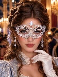 Butterfly Rhinestone Women's Masquerade Mask, Crystal Eye Mask With Ribbon, Wedding Ball Halloween Carnival Cosplay Party Costume Accessory - Mask - View 4