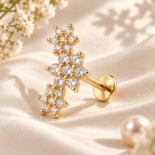 1pc 16G Stainless Steel CZ Flower Stud Earrings, Flat Head Earrings Suitable For Cartilage, Helix, Lobe And Other Ear Piercings, Women Earrings - A Pair Of Flat-bottomed  Flower Earrings - View 4