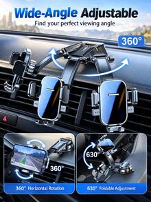 Car Phone Holder, Vacuum Suction Cup Dashboard/Windshield Mount, 360° Rotating Auto-Locking Cradle, With Foldable Extension Arm, Universal GPS Navigation Bracket, Suitable For Car SUV Truck, Adjustable Side Clamps, Hands-Free Driving Accessory - Multicolor - View 8