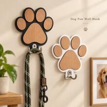 1Pc Dog Paw Wooden Leash Holder, Wall Mounted Pet Lead Hook, Decorative Hanging Hanger For Dog Collar, Leash, Keys, Hats, Coats, Entryway Mudroom Hallway Organizer, Rustic Farmhouse Wood Pet Supplies, Cute Gift For Dog Mom Dad, Home Decor - View 2